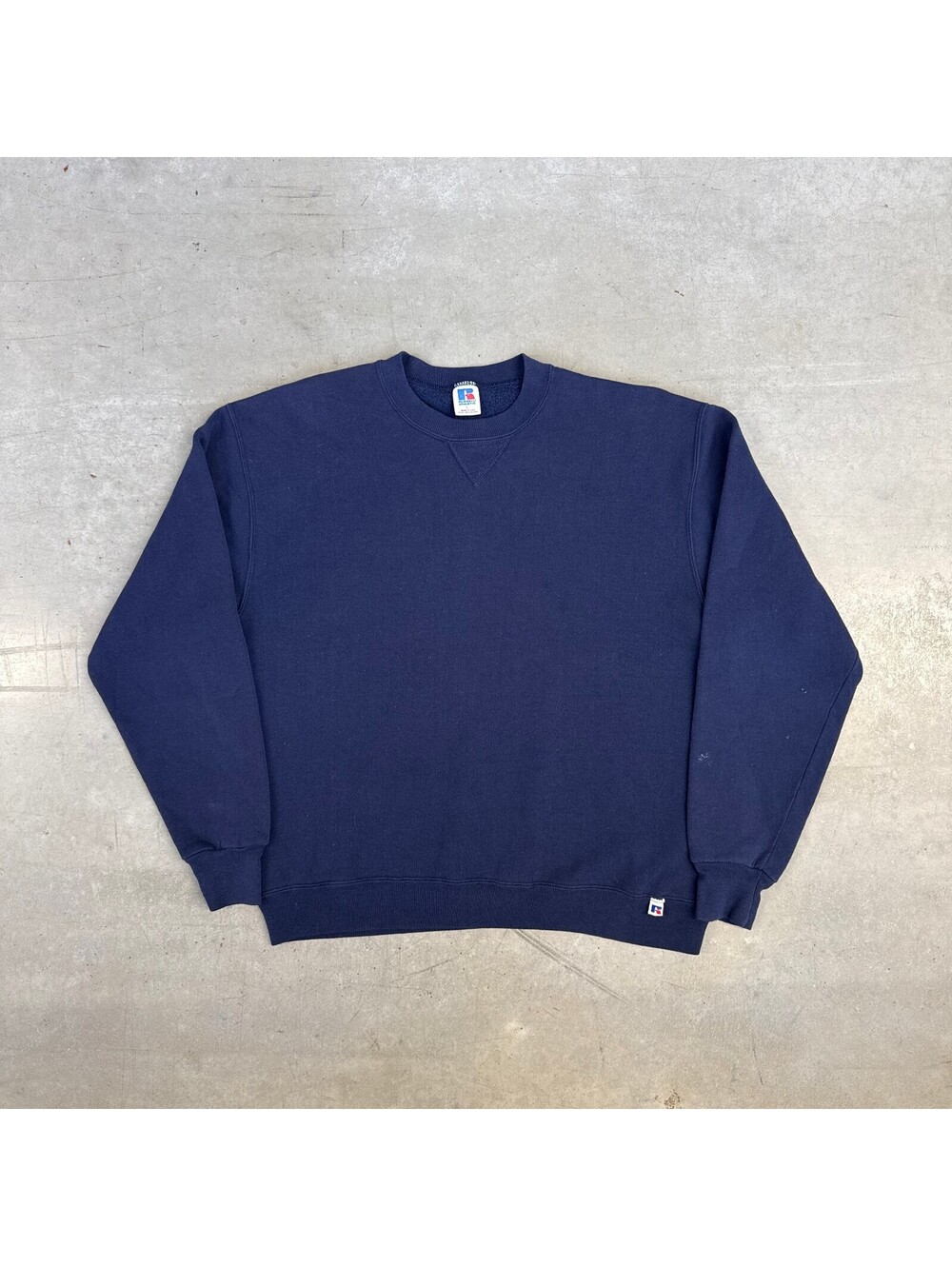 Vintage 80s Russell Athletic Blank Crewneck Sweatshirt Navy Large